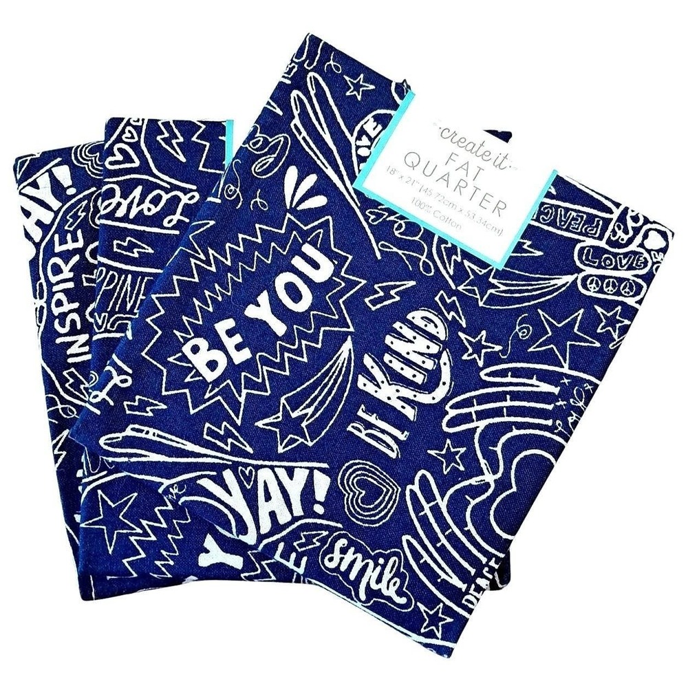 Inspirational Doodle Create It Fat Quarter Fabric Bundle Unisex OS Navy 3pc